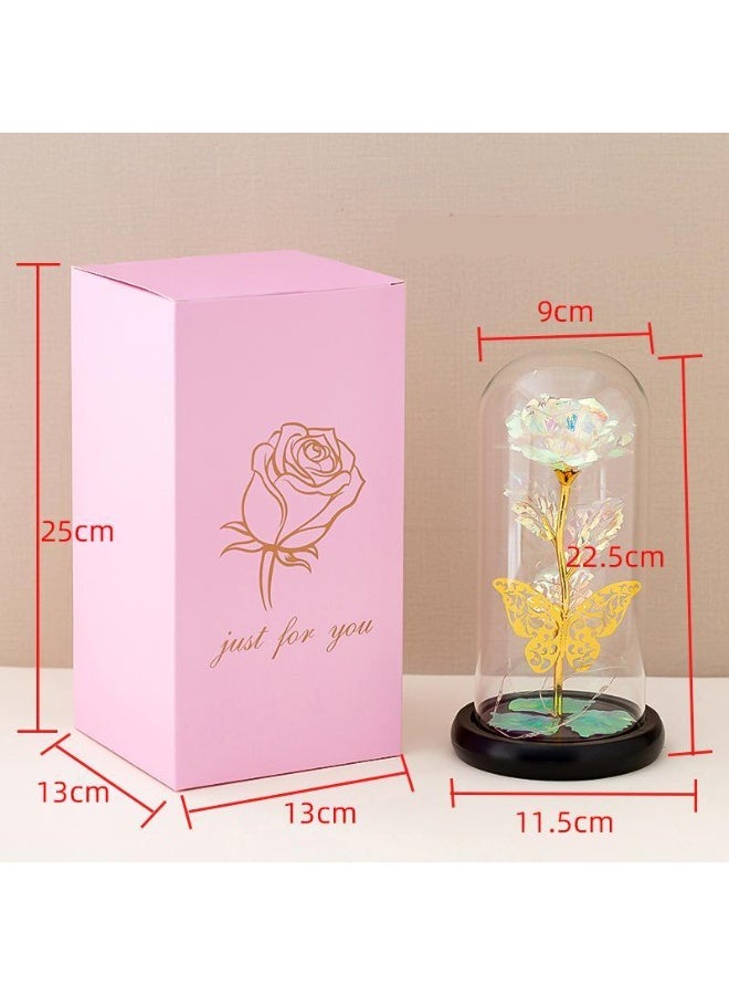 A luminous crystal rose inside a glass dome with a butterfly, a romantic decorative lamp. - Image 3